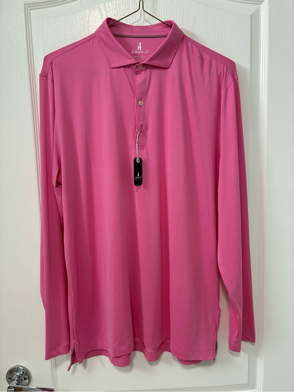 Johnnie-O Men’s Swing Featherweight Long Sleeve Polo in Bright Pink Size Large